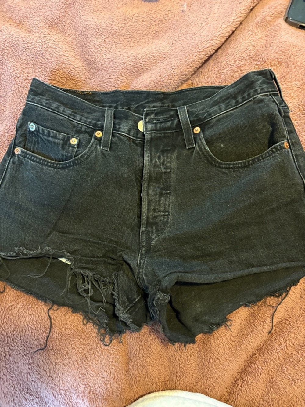 Levi's Black Distressed Denim Cutoff Shorts